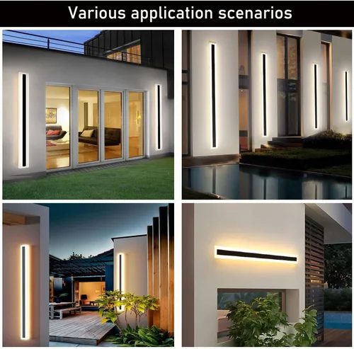 Vista 3 de Paquete de 2 lámparas LED modernas de pared de 23.6 pulgadas de largo, 18 W, impermeable, IP65, blanco cálido, 110 V, lámpara de pared rectangular