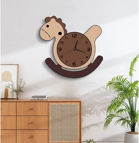 Vista 4 de SYALEO Decorative Cartoon Horse Shape Wall Clock Quiet Sweep Movement Battery Powered Creative Cute Decorative Wall Clock for Kids Room Hotel Reloj