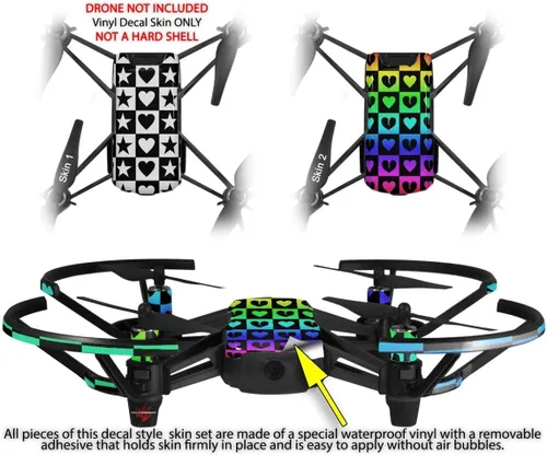 Vista 2 de Skin Wrap 2 Pack para DJI Ryze Tello Drone corazones y estrellas blanco y negro Drone No Incluidas