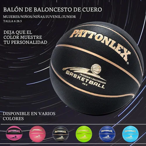 Vista 6 de Size 6 Basketball 28.5" Leather Ball for Women Youth Indoor Outdoor Negro dorado