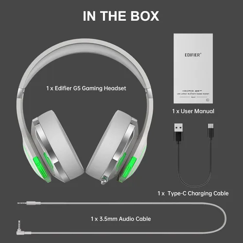 Vista 7 de Edifier G5BT Auriculares Bluetooth para juegos auriculares con cable sobre la oreja con micrófono gris