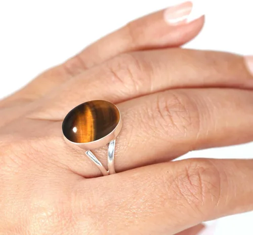 Vista 2 de JEWELOPORIUM 99029_R - Anillo de plata de ley 925 hecho a mano para mujer, 12 x 16 pulgadas con piedras preciosas ovaladas, joyería para regalo