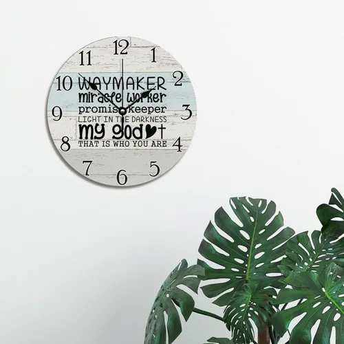 Vista 3 de Waymaker Miracfe Worker - Reloj de pared con versículo bíblico, arte religioso, reloj de madera, texto inspirador cristiano, reloj de madera rústico