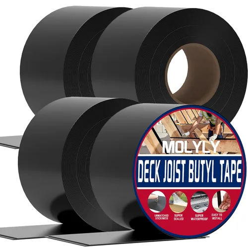 Vista 12 de Cinta de Viguetas para Terrazas de 1-5/8" x 50', 6 Rollos de Cinta de Viguetas de Cubierta Resistente a la Intemperie, Cinta de Viguetas de Butilo