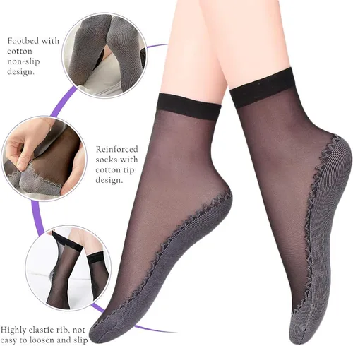 Vista 2 de Calcetines sedosos de nailon al tobillo 10 pares de medias de nailon de alta suavidad, medias sedosas, para mujeres, niñas, oficina, hogar