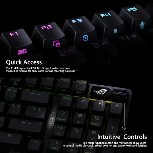 Vista 6 de ASUS ROG Strix Scope II 96 Teclado mecánico inalámbrico para juegos, 96% de tamaño completo, conectividad trimodo, interruptores ROG NX Storm