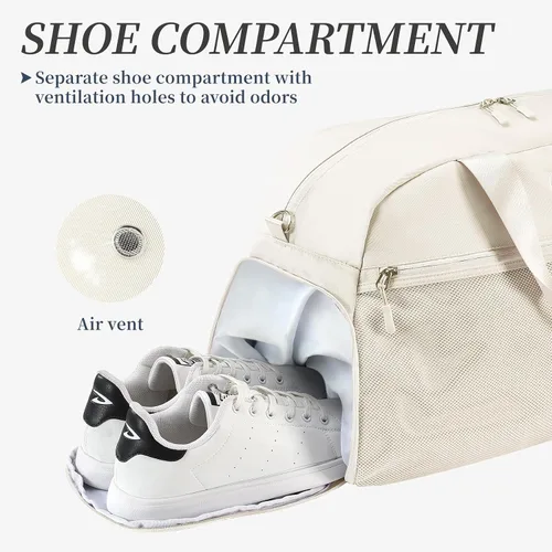 Vista 5 de Bolsa de gimnasio para mujer, bolsa deportiva para hombres con compartimento para zapatos, bolsas de viaje con bolsillo húmedo, escuela, yoga