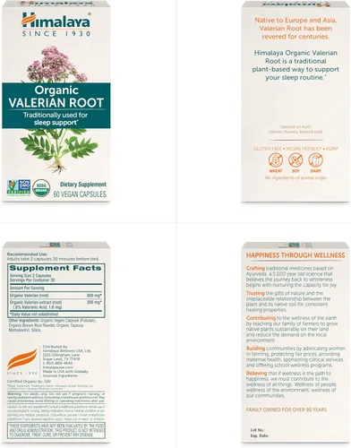 Vista 7 de Himalaya Raíz de valeriana orgánica, apoyo a base de hierbas para la relajación tranquila, USDA orgánico, sin OMG, vegano, sin gluten, 1,000 mg, 60