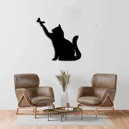 Vista 7 de JILIP Letrero de arte de silueta de gato de metal, escultura de pared colgante negra, placa de decoración de pared de animales de metal, decoración
