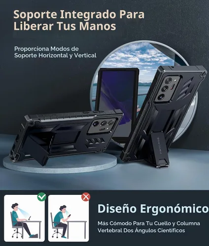 Vista 5 de FNTCASE Funda para Samsung Galaxy Note 20 Ultra: [Protector de pantalla y soporte integrados] [Protección contra caídas de grado militar] Protección