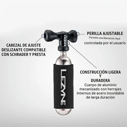 Vista 7 de LEZYNE Inflador de neumáticos de bicicleta Control Drive CO2 Negro - Cabeza y cartucho de 0.56 oz