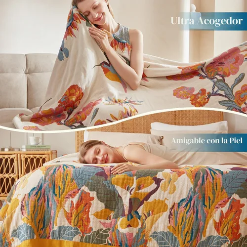 Vista 4 de Manta Bohemia – Manta suave 100% algodón para cama, 60"x80", reversible, transpirable, ligera, para otoño, todas las estaciones, decoración de casa