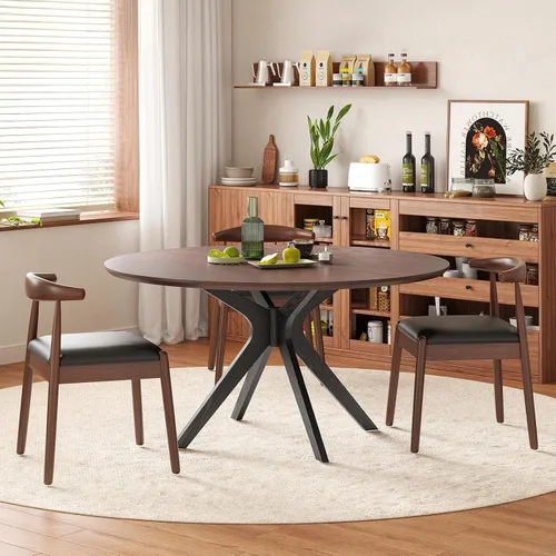 Vista 11 de Soohow Mesa redonda de cocina de comedor de madera maciza de 47.2 pulgadas para 4-6 personas con base de pedestal que se interseca