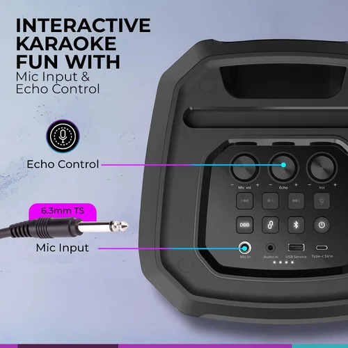 Vista 7 de Philips Altavoz Bluetooth para fiestas, refuerzo dinámico de bajos, Bluetooth y entrada auxiliar, entrada de micrófono, emparejamiento inalámbrico