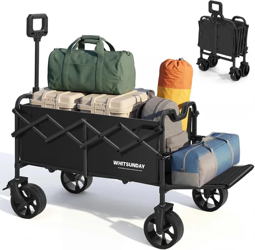 Vista 5 de WHITSUNDAY - Carro de utilidad plegable para jardín, al aire libre, picnic, carrito de campamento con cubierta reemplazable, Negro