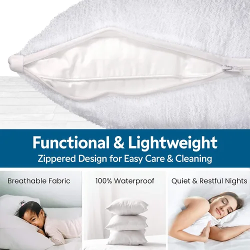 Vista 5 de Guardmax Protector de almohada de algodón de rizo con cremallera, tamaño estándar, paquete de 2 unidades, 100% impermeable, a prueba de chinches, a