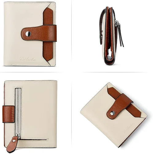Vista 5 de BOSTANTEN - Billetera de cuero para mujer con bloqueo RFID, pequeña, con cremallera, de bolsillo, para tarjetas, con ventana para documento