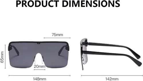 Vista 3 de W&Y YING Gafas de sol de gran tamaño con parte superior plana para hombres y mujeres, semirremolques, elegantes y de gran tamaño, gafas deportivas