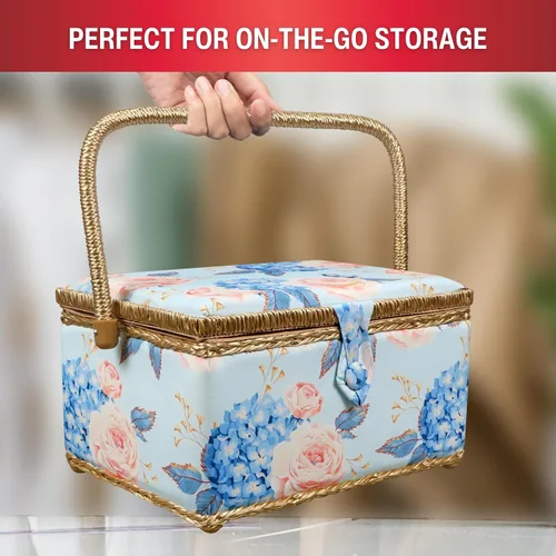 Vista 13 de SINGER Sew'n Stow 00045 - Cesta de coser y bolsa con cremallera, estampado de hortensias Estampado De Lunares
