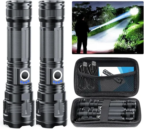 Vista 8 de Linterna recargable por USB, linternas magnéticas LED, linternas tácticas súper brillantes con luz lateral mazorca, impermeable, zoomable, 6 modos