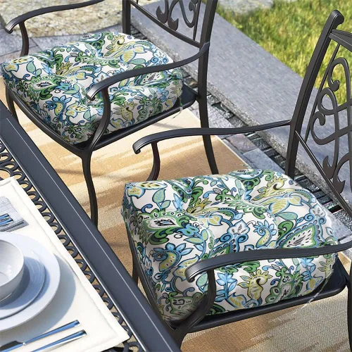 Vista 19 de Magpie Fabrics Juego de 2 cojines de asiento capitoné para exteriores e interiores con lazos, 19 x 19 pulgadas, impermeables, para silla de patio