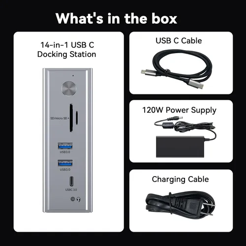 Vista 9 de TobenONE USB C Laptop Docking Station 3 Monitors, Triple 4K DisplayLink Dock with 120W Power Adapter, for MacBook M1-M5/Mac mini/Windows, 3X HDMI