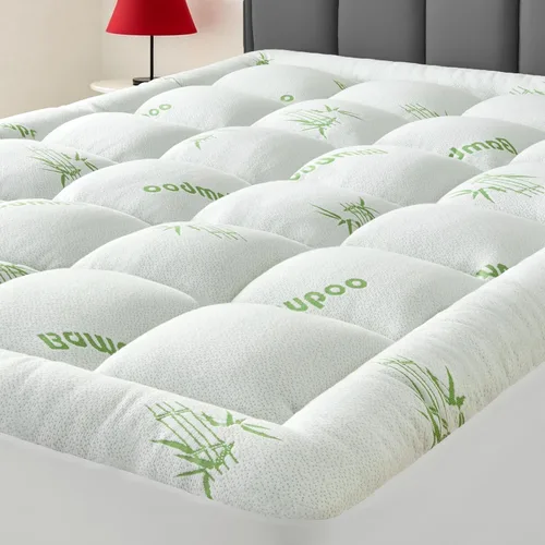 Vista 10 de Cubrecolchón tamaño Twin de viscosa derivada del bambú, almohadilla superior suave y gruesa tipo Pillow Top para colchón para dolor de espalda