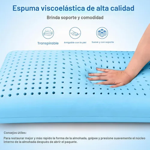 Vista 5 de Almohadas de espuma viscoelástica, almohada de cama para dormir de lado, espalda y boca abajo, almohada cervical para dormir con funda extraíble