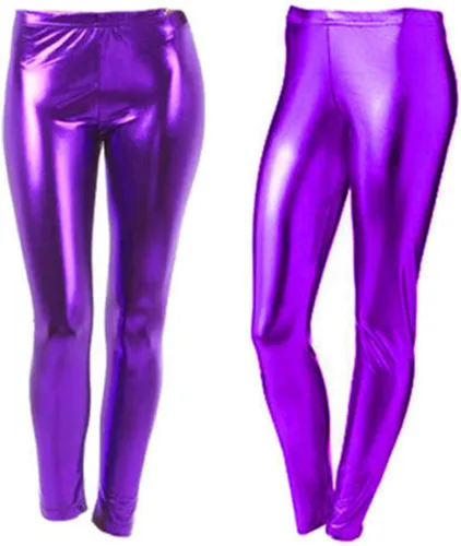 Vista 2 de Loxdonz Leggings de aspecto húmedo brillante para niñas, mallas sin pies de danza metálicas líquidas, Metálico