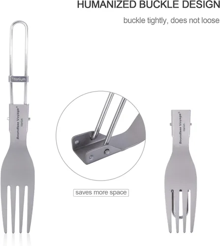 Vista 5 de iBasingo Cuchillo de tenedor de titanio con mango plegable, utensilios de vajilla ultraligeros para camping, picnic al aire libre, senderismo