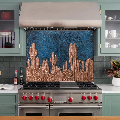 Vista 6 de Protector contra salpicaduras de cocina, salpicadero de cobre con símbolo del suroeste, panel de cobre personalizado, azulejos de cobre hechos a