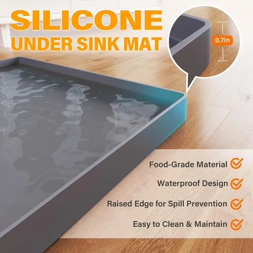 Vista 2 de FLATO Tapete impermeable para debajo del fregadero de 19 x 19 pulgadas, forro para estante de cocina y baño, protector de gabinete, organizadores