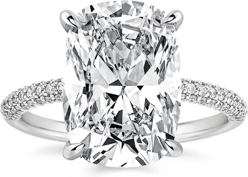 Vista 9 de RODIFFY Anillo de compromiso alargado de corte cojín de 4 CT/7CT para mujer, anillos de promesa de circonita cúbica de grado 5A de plata S925 4CT