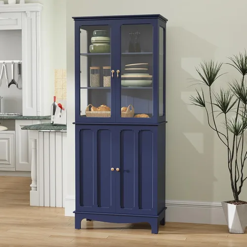 Vista 10 de ARTPOWER Aparador de almacenamiento independiente de despensa de cocina de 72 pulgadas, armario alto clásico con puerta de vidrio y estantes