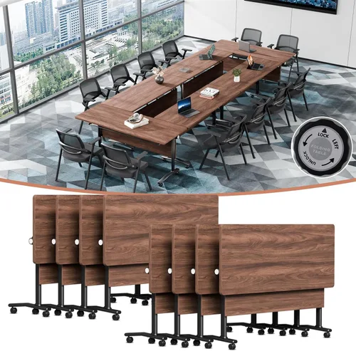 Vista 30 de Mesa de conferencias plegable, mesas de sala de conferencias con ruedas, mesa rectangular grande y plegable para reuniones de 6 a 12 personas, mesa
