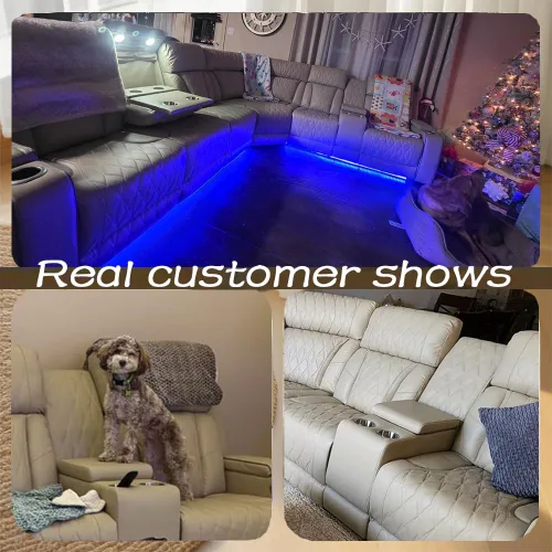 Vista 3 de Juego de sofá seccional reclinable de cuero, sofá seccional con 4 sillones reclinables Juegos de muebles de sala con 3 reclinables, luz LED