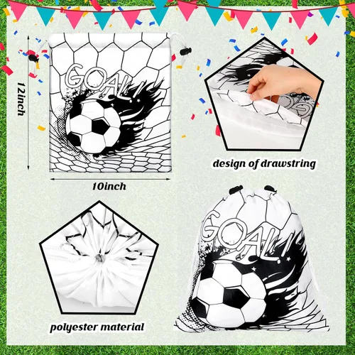 Vista 2 de Xuhal 24 bolsas con cordón de fútbol, recuerdos de fiesta de fútbol, bolsas de regalo de golosinas, mochila deportiva con cordón para pelota