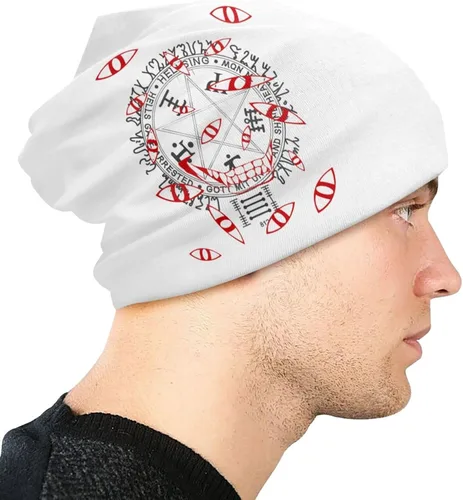 Vista 4 de Anime Hellsing Eyes Beanie Hat para hombres y mujeres verano fino sombreros de punto calavera negro, Negro
