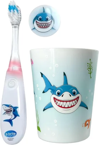 Vista 7 de Cepillo de dientes para niños de Lily's Home con temporizador intermitente y cerdas suaves, taza de enjuague y tapa - Divertido temporizador de 2