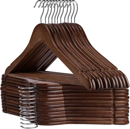 Vista 10 de Perchas de madera para uso diario, perchas para armario, perchas de madera resistente para trajes, camisas, chaquetas, vestidos, pantalones