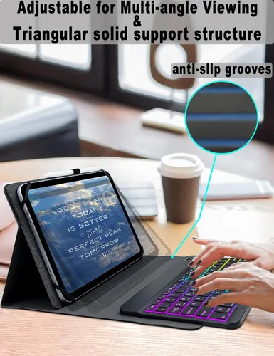 Vista 5 de Funda universal con teclado para tablet de 9.7", 10.1", 10.2", 10.5", 10.9", 11" iPad Samsung Fire Pixel Android 10.1 pulgadas, 7 colores Rainbow