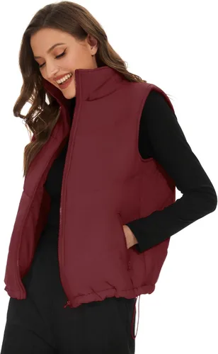 Vista 3 de Micoson Chalecos acolchados para mujer, de invierno, sin mangas, con capucha, con cremallera, cuello alto, con bolsillo, ajuste holgado