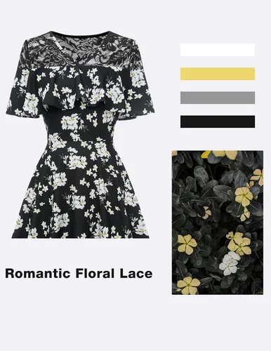Vista 4 de DRESSTELLS Vestido de té para mujer, vestidos de capa vintage, vestido de cóctel de los años 50