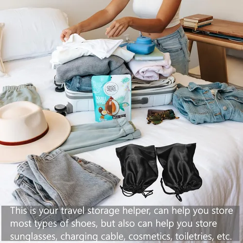 Vista 6 de GONGKANGYUAN Paquete de 10 bolsas para zapatos de viaje de tela de satén con cordón para hombres y mujeres, para guardar zapatos de protección