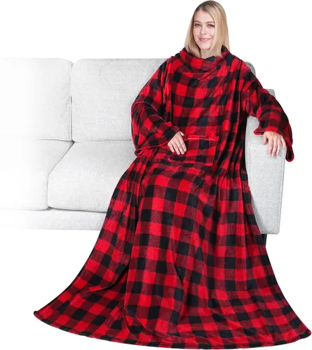 Vista 23 de PAVILIA Wearable Blanket with Sleeves for Adult Women Men, Cozy Fleece Warm Wrap Throw with Arms, Gifts for Christmas, Wife