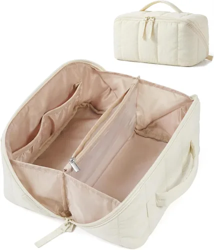 Vista 24 de BAGSMART Bolsa de Maquillaje de Viaje para Mujeres, Estuche Cosmético Portátil Resistente al Agua, Organizador de Maquillaje Acolchado Abultado
