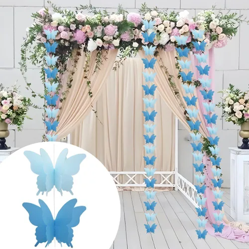 Vista 5 de Guirnalda de papel de mariposa grande, 4 unidades, cortina de mariposa, para colgar, decoración colgante para Halloween, fiesta de cumpleaños, baby