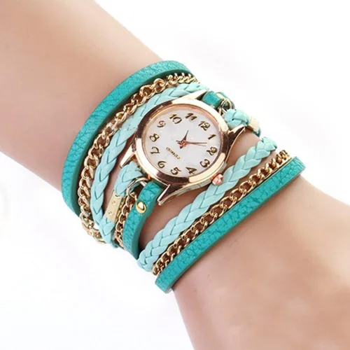 Vista 2 de Encantador reloj de pulsera de cadena de cuero vintage para mujer