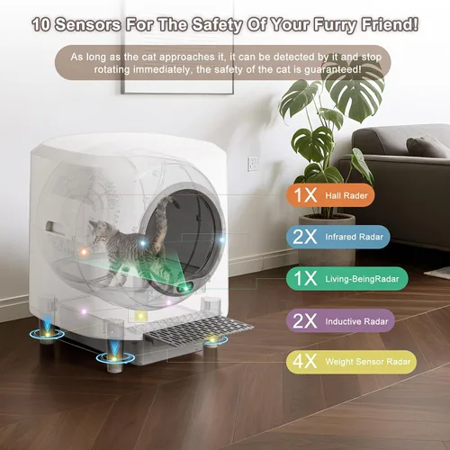 Vista 4 de Caja de arena automática, caja de arena autolimpiante, control de olores, gran capacidad de 90 litros con control de aplicación y sensor