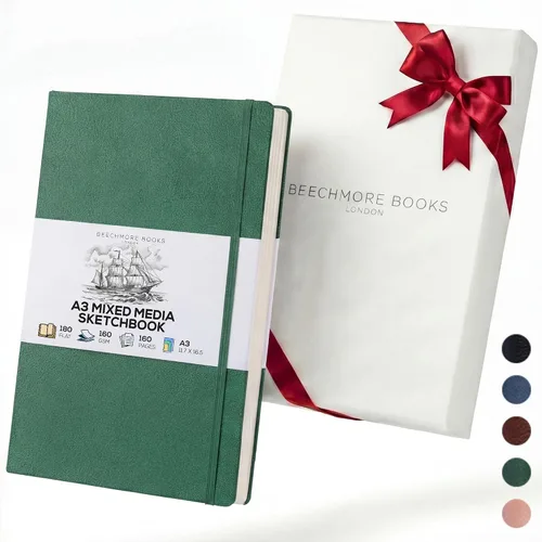 Vista 9 de Beechmore Books Cuaderno de bocetos A3 – 11.7 x 16.5 pulgadas de cuero vegano de primera calidad, tapa dura, 160gsm, 160 páginas perforadas